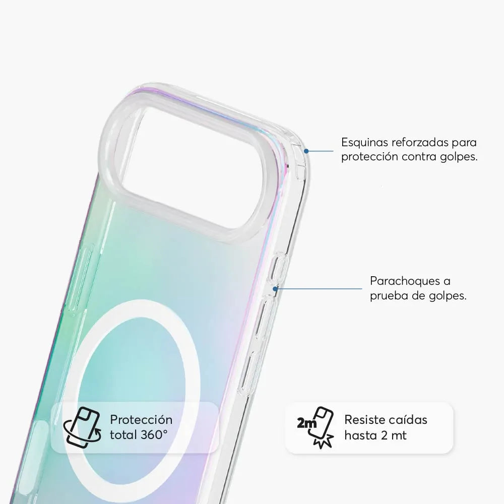 Case NCO SafeCase Clear con MagSafe para iPhone Series 17 - Arcoiris