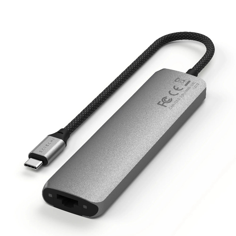 Adaptador Multipuerto Satechi Slim 7 en 1 USB-C Ethernet - Gris Espacial