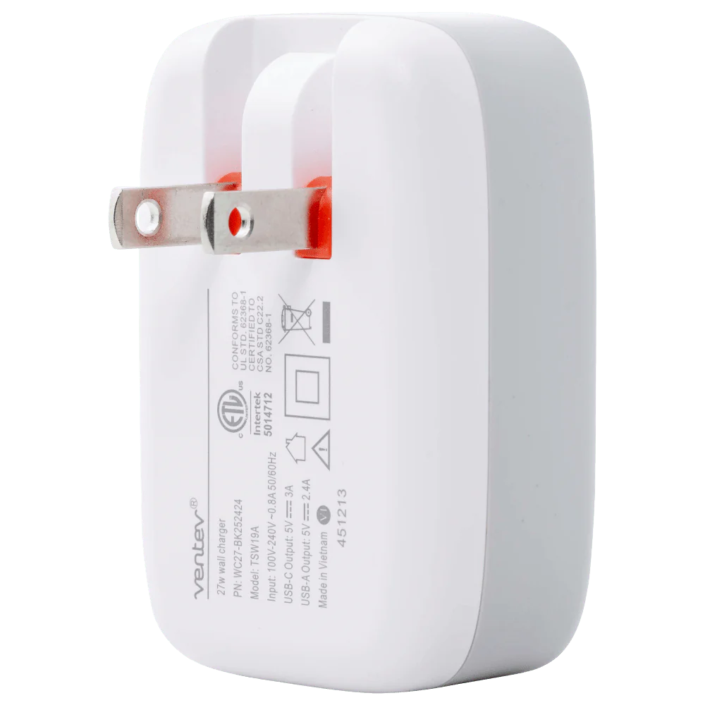 Cargador de Pared VENTEV dual USB-C y USB-A 27w - Blanco