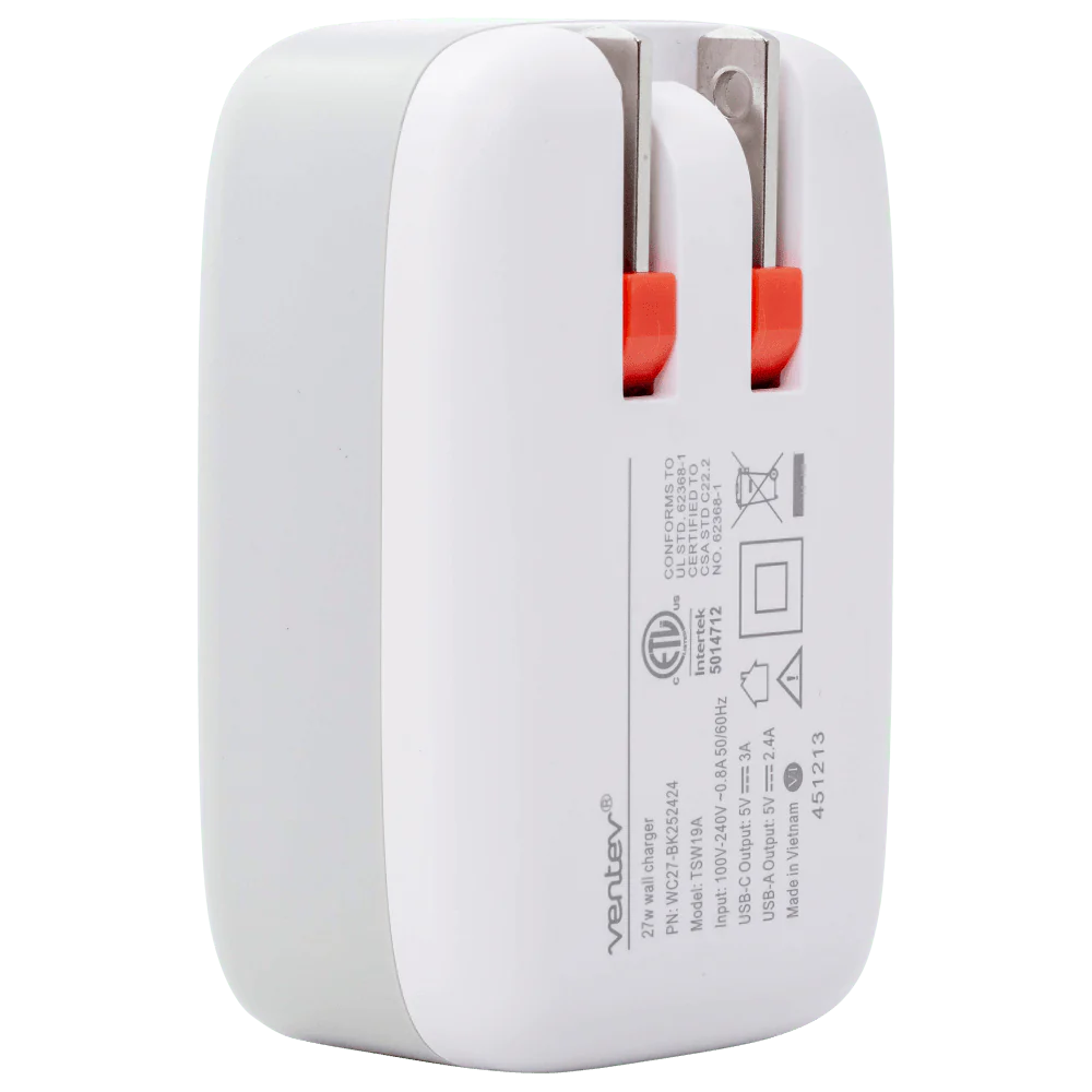 Cargador de Pared VENTEV dual USB-C y USB-A 27w - Blanco