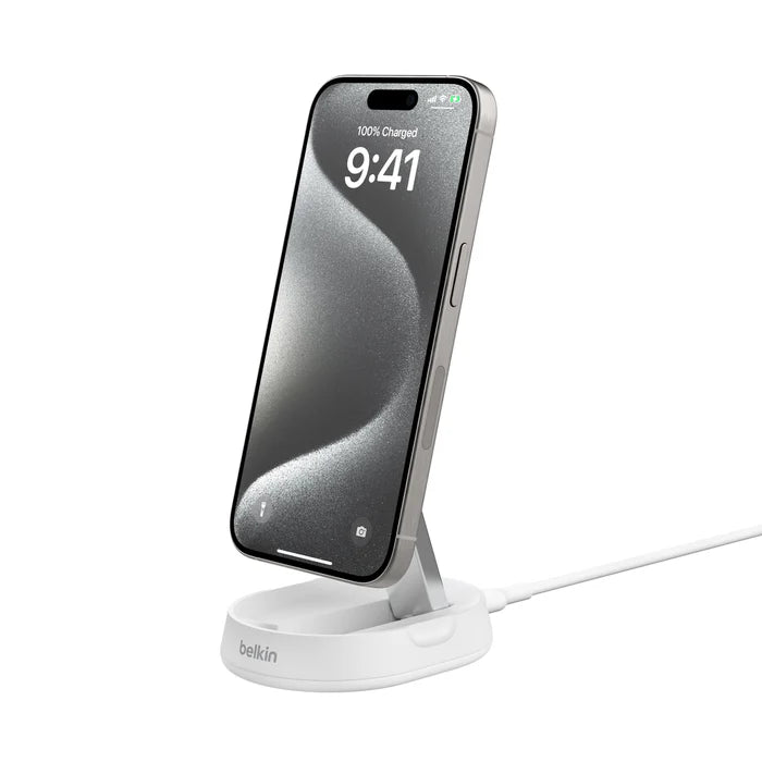 Base de carga Belkin Qi2 Stand convertible Pad 15W - Blanco