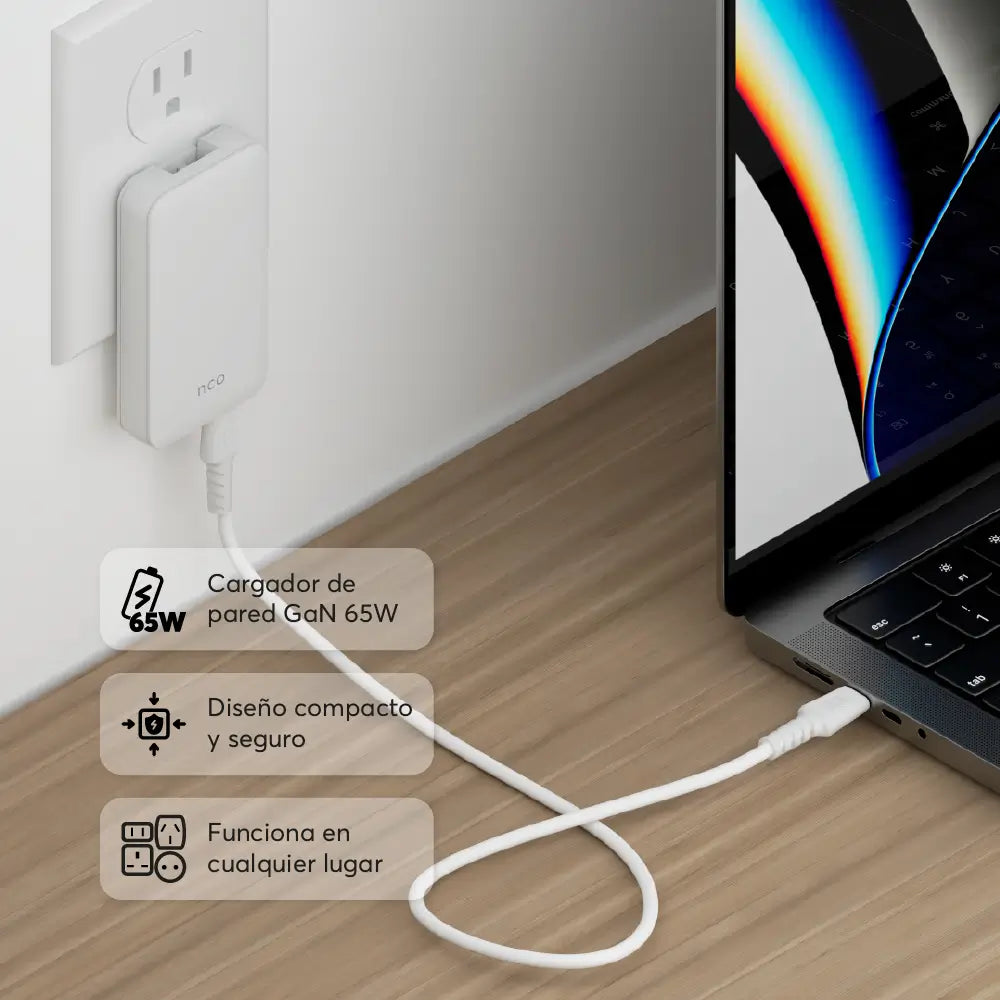 Cargador de Pared NCO PowerPlug Ultra 65W US/EU/AUS/UK USB-C - Blanco