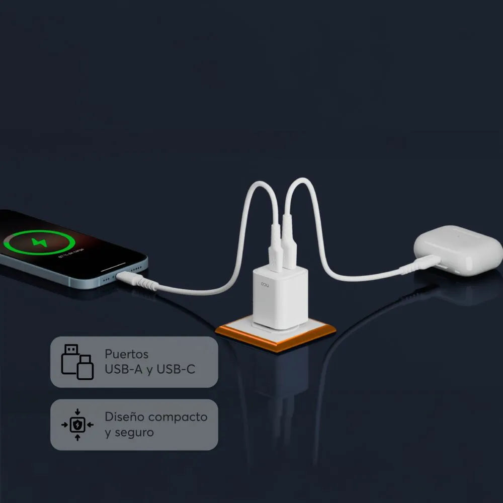 Cargador de Pared NCO PowerPlug Mini 20W USB-A + USB-C - Blanco
